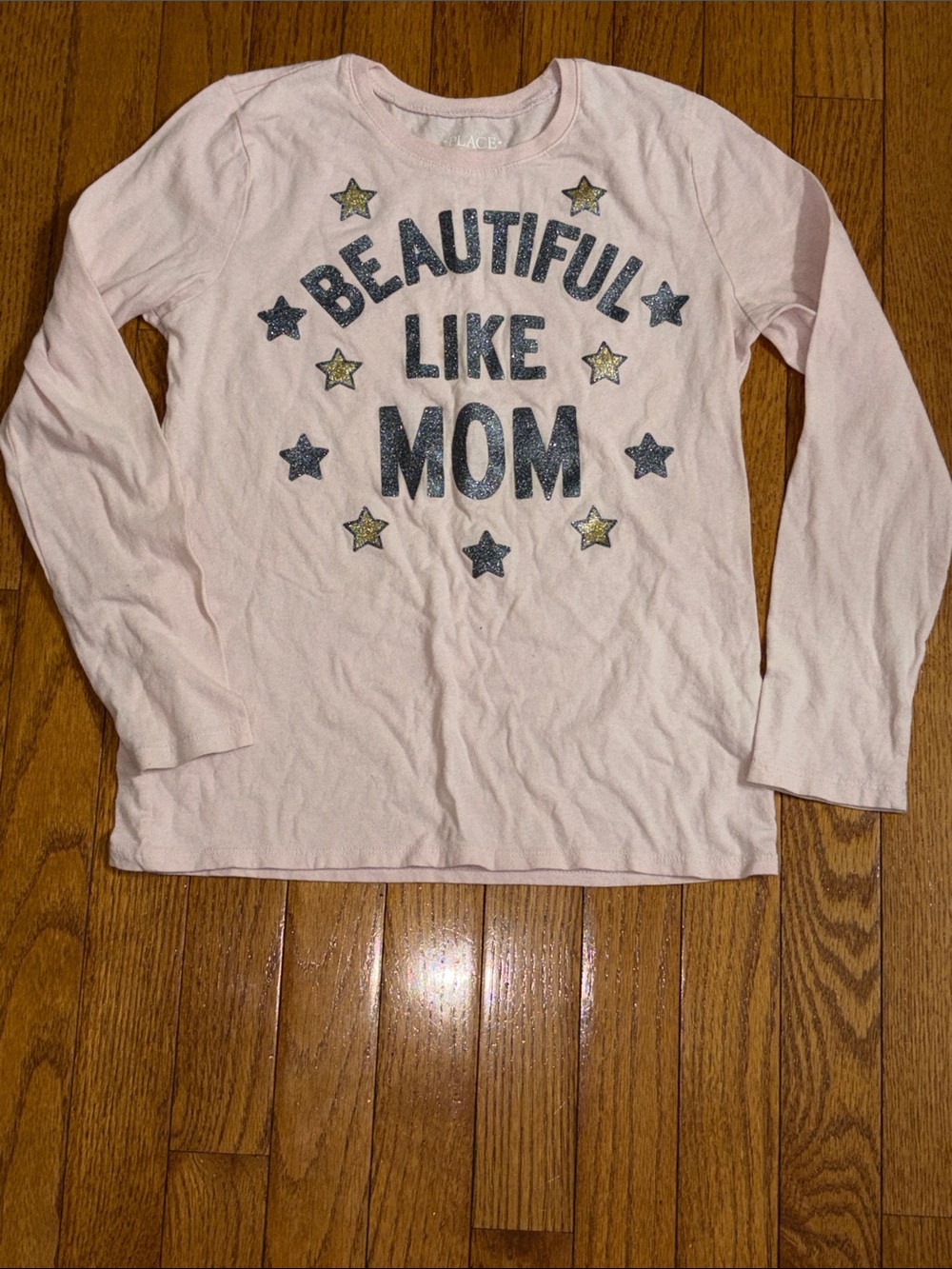 Place Light Pink Long Sleeve Tee with Glitter 'Beautiful Like Mom' Graphic
